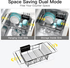 Dish Drying Rack Over the Sink In Stainless Steel Black Expandable Drainer - Image 2