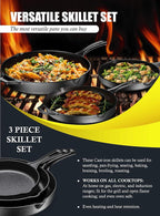 Bruntmor 8, 10 and 12 Inch Pre-Seasoned Frying Pan Set of 3, Oven Safe Skillet - Image 7