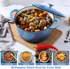 E-far Enameled Dutch Oven Pot for Bread Baking, 6QT Enameled Cast Iron Cookware - Image 4