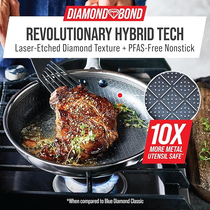 Blue Diamond Hybrid Nonstick Stainless Steel 8” Frying Pan, PFAS-Free Ceramic - Image 2