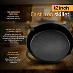 Utopia Kitchen Premium Cast Iron Skillets 12 Inch, Chef's Pan, Pre-Seasoned - Image 4