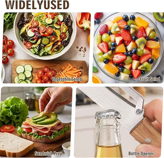 Vegetable Peeler, with Wooden Handle & Bottle Opener, Stainless Steel Kitchen - Image 6