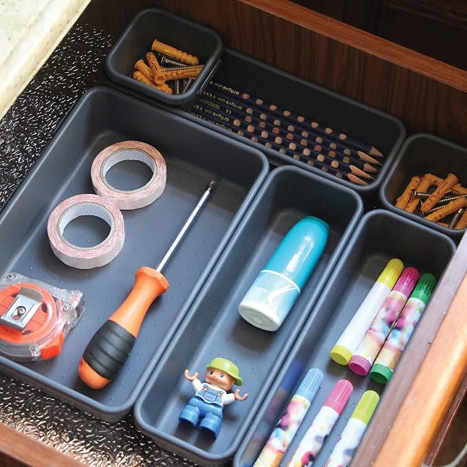 Set of 12 Interlocking Desk Drawer Organizer Tray Dividers Plastic Shallow - Image 5