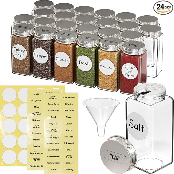 Simple Houseware Spice Jars 4 Ounce Square Glass Bottles by SimpleHouseware