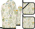 Vintage Wild Floral Oven Mitts and Pot Holders Sets Green Botanical Butterfly by Imvertu
