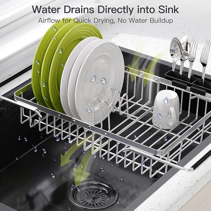 Expandable Stainless Steel Dish Drying Rack Over The Sink - Image 6