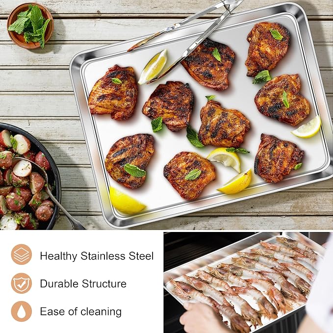 E-far Baking Sheets Set of 3, 16” x12” x 1” Stainless Steel Cookie Sheets Pans - Image 4