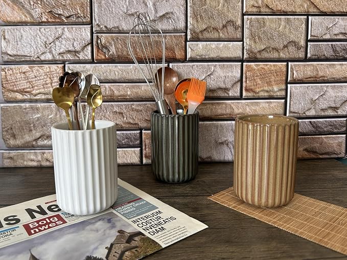 TOPYOKK Stoneware Coffee Bar Utensil Holder Tea & Coffee Spoon & Stirrer Holder - Image 3