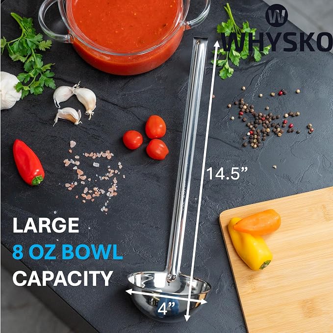 Whysko Soup Ladle Stainless Steel, 8 oz Metal Ladle Spoon, Rustproof Heat - Image 2