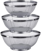 3 Pack Strainers for Kitchen, 18/8 Stainless Steel Colander, Fine Mesh Strainer by Tiawudi