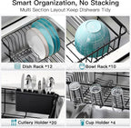 Dish Drying Rack Over the Sink In Stainless Steel Black Expandable Drainer - Image 7