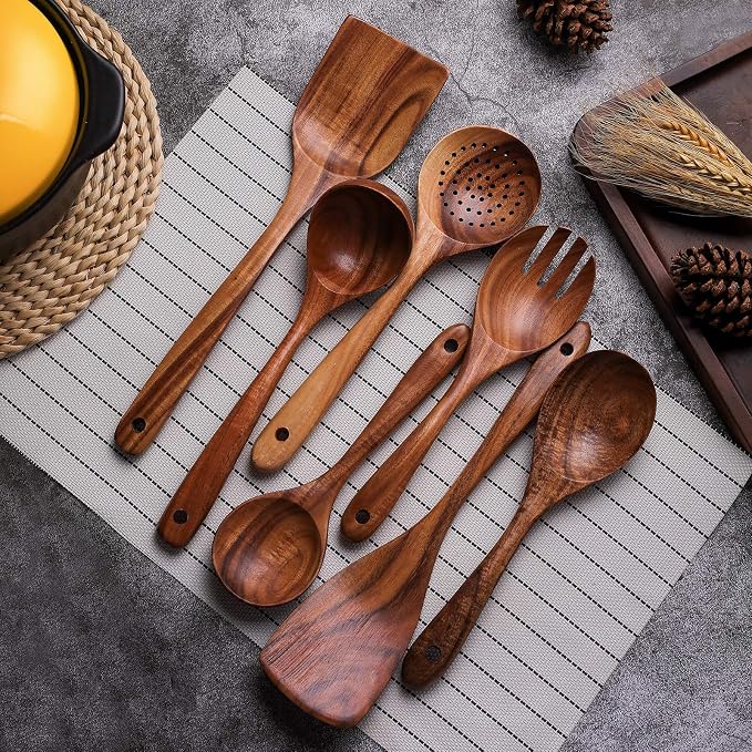 Wooden Non-Stick Kitchen Pan Toolset 7 Pieces Set, Natural Kitchen Utensils - Image 3