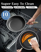 Nonstick Frying Pan with Lid 10-Inch, Durable Stainless Steel Skillet, - Image 7