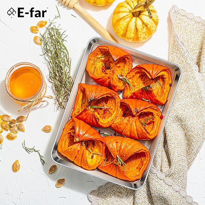 E-far 4 Pack Toaster Oven Trays, 9.4”x7.3” Stainless Steel Small Baking Cookie - Image 7