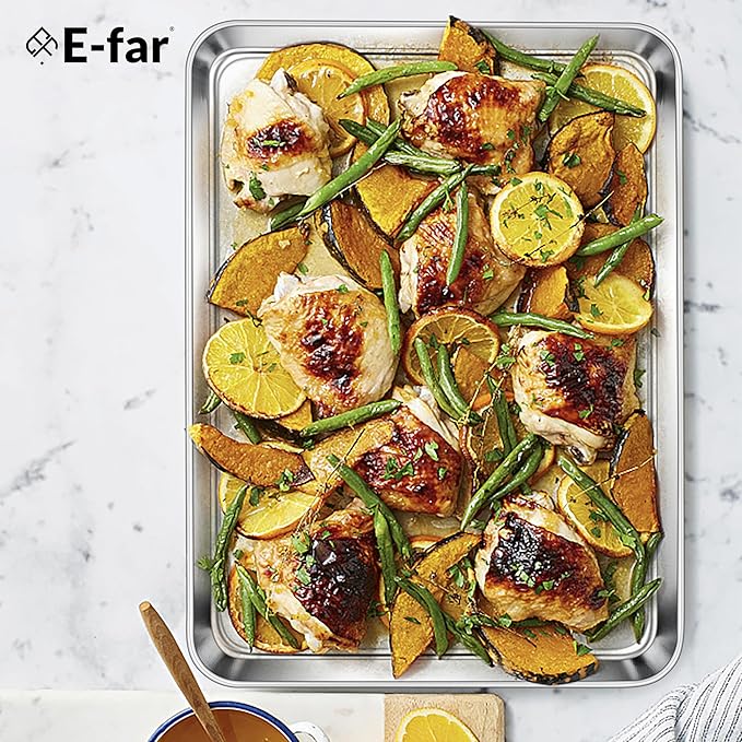 E-far Stainless Steel Baking Sheet, 16” x12” x 1” Baking Cookie Sheet Pan - Image 7