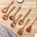7 PCS Wooden Spoons for Cooking Natural Teak Kitchen Utensils Smooth Non-Stick - Image 7