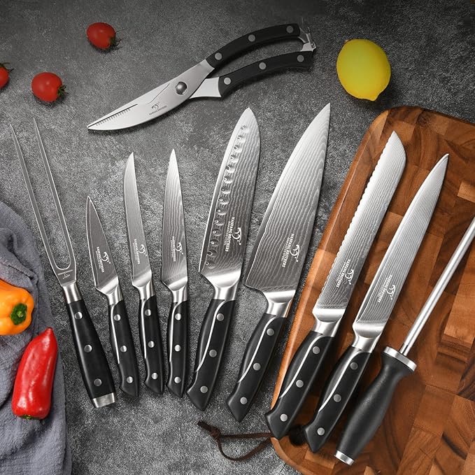 18 Pieces Damascus Kitchen Knife Set, 8 Piece Steak Knives, Non-slip ABS - Image 5