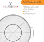 U.S. Kitchen Supply Set of 3 Stainless Steel Colander Strainers Net Baskets 5 - Image 4