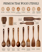 12-Piece Natural Teak Wood Utensil Set - Image 3
