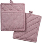 DII 100% Cotton Solid Chambray Kitchen Set, Potholders, Barn Red, 2 Piece by DII