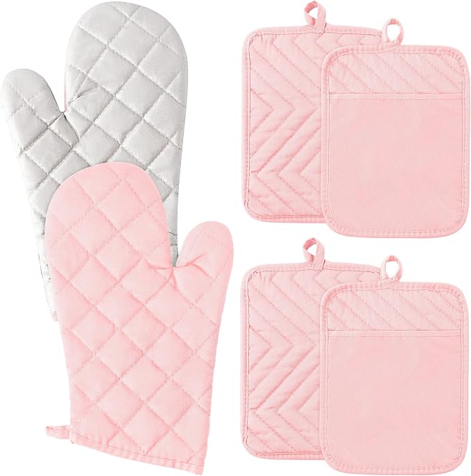 GROBRO7 6Pcs Cotton Oven Mitts and Pot Holders Set Heat Resistant Hot Pads by GROBRO7