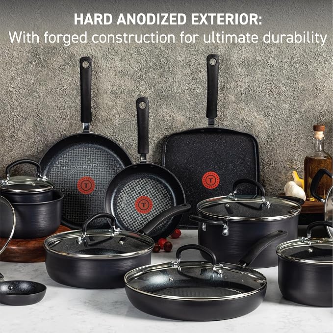 T-fal Ultimate Hard Anodized Nonstick Pots and Pans Set 14 Piece, Oven Broiler - Image 3