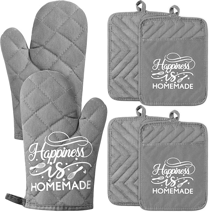GROBRO7 6Pcs Cotton Oven Mitts and Pot Holders Set Happiness is Homemade Heat by GROBRO7